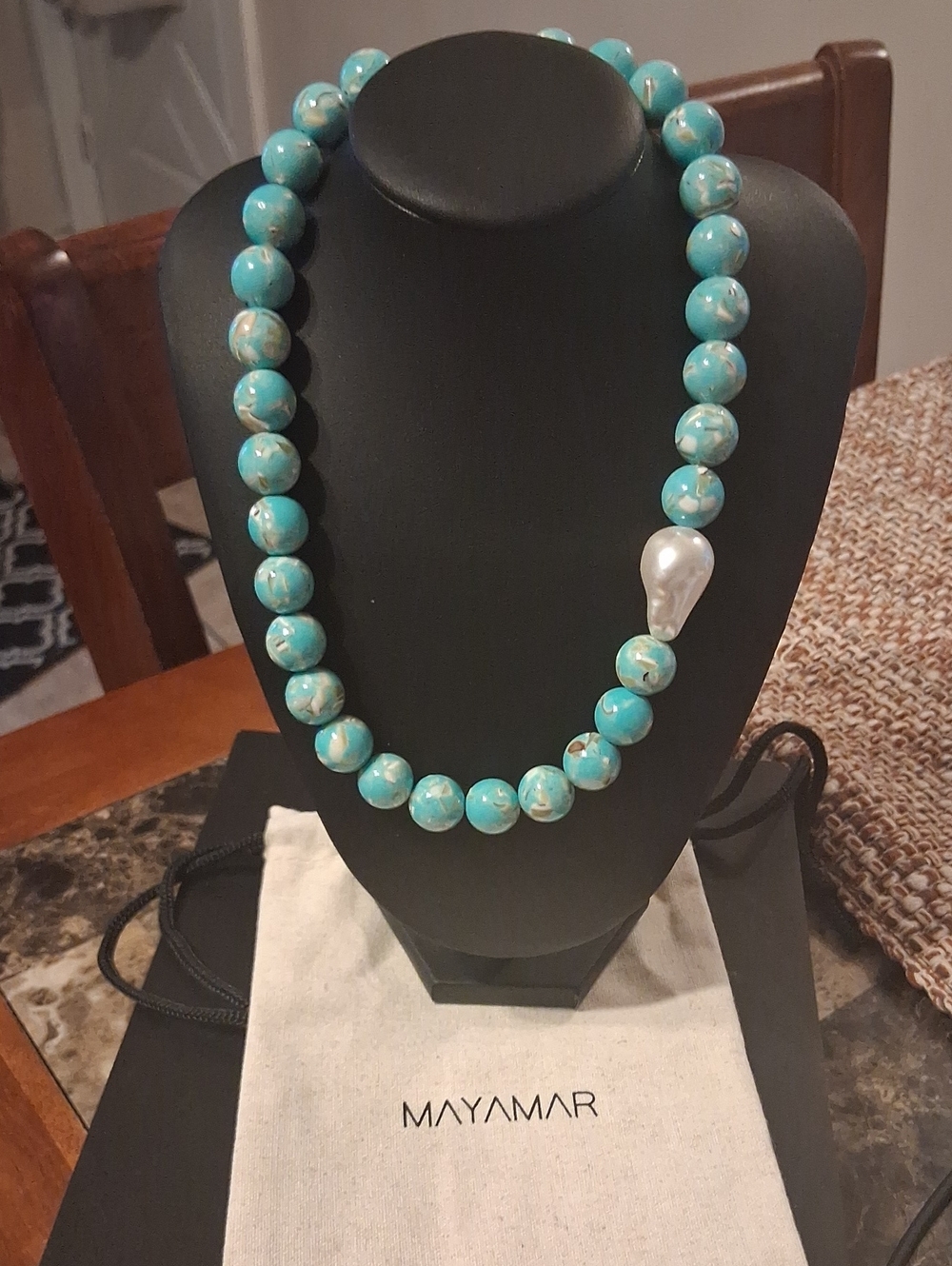 MAYAMAY Chunky Turquoise Beads With A Real Baroque Pearl New - Picture 1 of 3